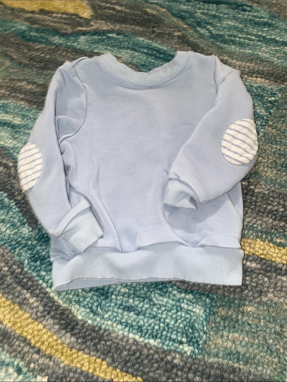 Little Sleepies Light Blue Kids Sweatshirt Striped Elbow Patches 12-18 months